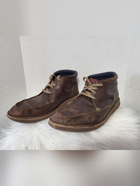 Clark Men's Brown Leather Chukka Boots with Cushioned Collar, Size 12